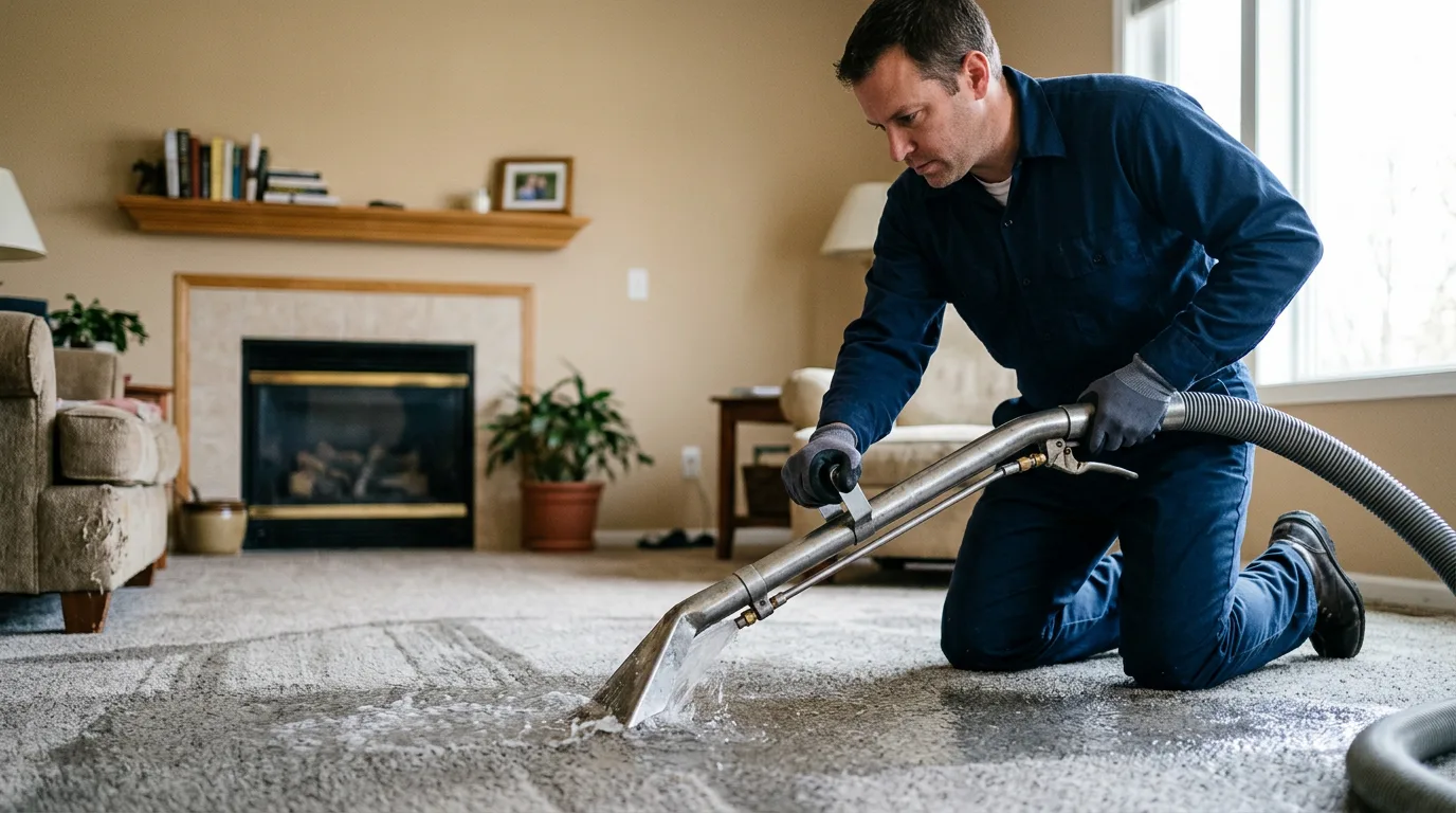Water damage restoration technician working near Needham, IN